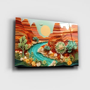 Papier quilling Arizona : impression d'art mural sur verre - artisanat complexe capture la beauté du sud-ouest avec des détails époustouflants !