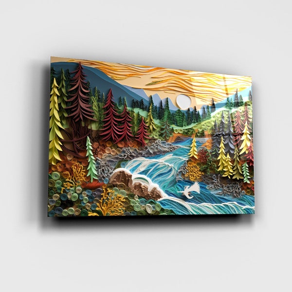 Paper Quilling American National Park: Glass Print Wall Art - Intricate Craft, Natural Beauty, Perfect for Nature Lovers!