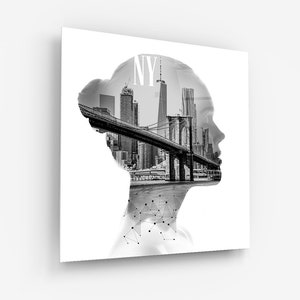 New York Gesicht-Wand Kunst Glasdruck-Moderne Wohn Dekor Ideen-Kunst Glas für Ihr Haus-Gehärtetes Glas Druck Bild als Geschenk Idee