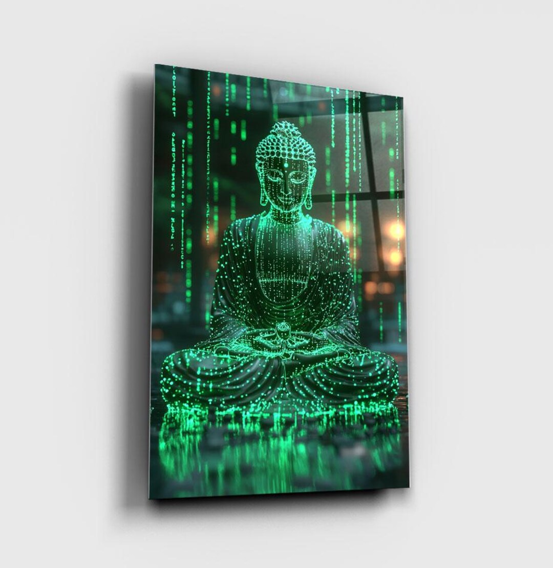 Digital Buddha Matrix Style Wall Art– Futuristic Zen Wall Art | Glowing ...