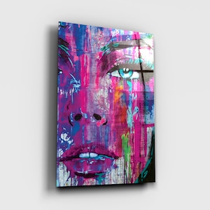Gesicht Farben - Wandkunst Glasdruck-Moderne Wohnkultur Ideen-Gehärtetes Glas Druck Bild-Geschenkidee