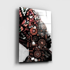 Afrikanische Frau Gesicht - Wandkunst Glasdruck-Moderne Wohnkultur Ideen-Ausgeglichenes Glasdruck Bild-Geschenkidee