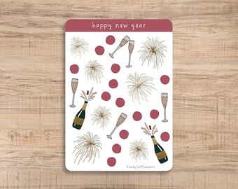 Happy New Year Sticker Sheet, Celebration Stickers, New Years Eve Stickers, NYE Stickers, Bullet Journal Stickers, Planner Stickers
