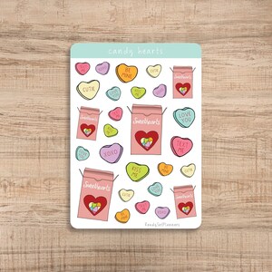 Candy Hearts Sticker Sheet, Valentine&#39;s Day Stickers, Valentine Stickers, February Stickers, Bullet Journal Stickers, Planner Stickers