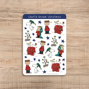 Charlie Brown kerststickervel, kerststickers, decemberstickers, Bullet Journal-stickers, plannerstickers