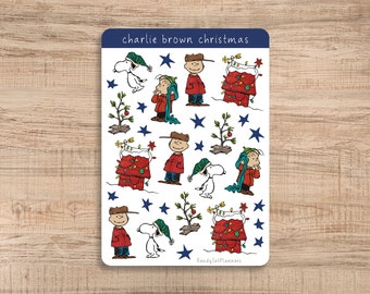 Charlie Brown Christmas Sticker Sheet, Christmas Stickers, December Stickers, Bullet Journal Stickers, Planner Stickers