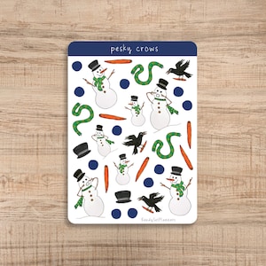 Stickervel vervelende kraaien, sneeuwpopstickers, winterstickers, decemberstickers, Bullet Journal-stickers, plannerstickers
