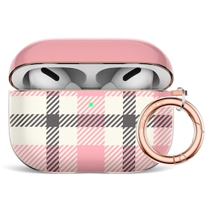 Floral AirPods Pro Hard Case: Pink Plaid, Keychain Included