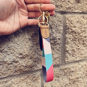 Wrist Lanyard Keychain: Patterned Polyester Strap with Key Rings