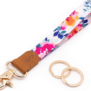 Floral Wrist Lanyard: Leather Keychain Holder for Keys