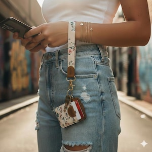 Wrist Lanyard Keychain: Leather Accent, Patterned Strap