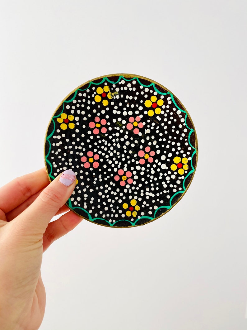 Vintage ceramics Hand painted flowers ring dish Vintage trinket dish catch all dish