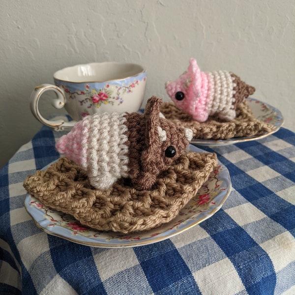 Neapolitan Ice Cream Dinosaur Plush Waffle Sundae Set (Crocheted Triceratops)