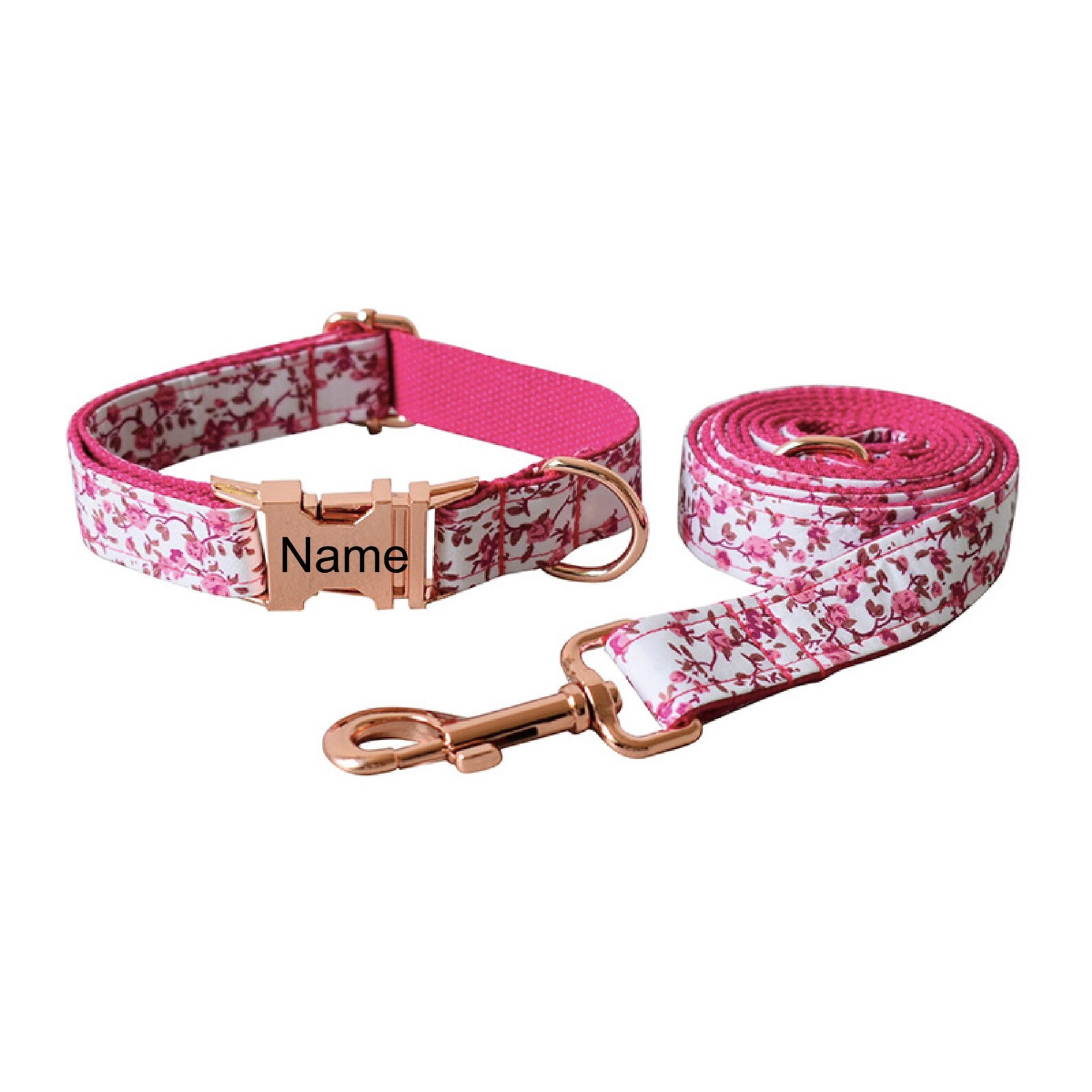 Name Personalized Dog Collars And Leashes Set In Hot Pink Etsy