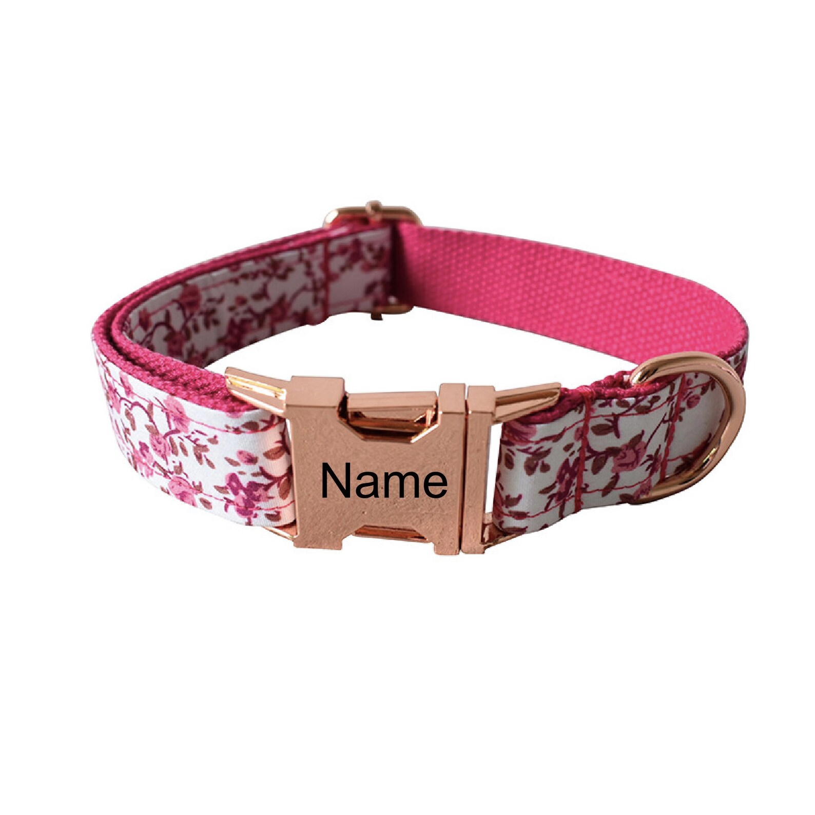 Name Personalized Dog Collars And Leashes Set In Hot Pink Etsy