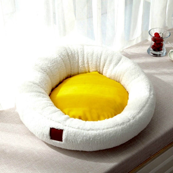 Calming Plush Cat Bed Yolk Shape Comfortable Pet Bed Etsy