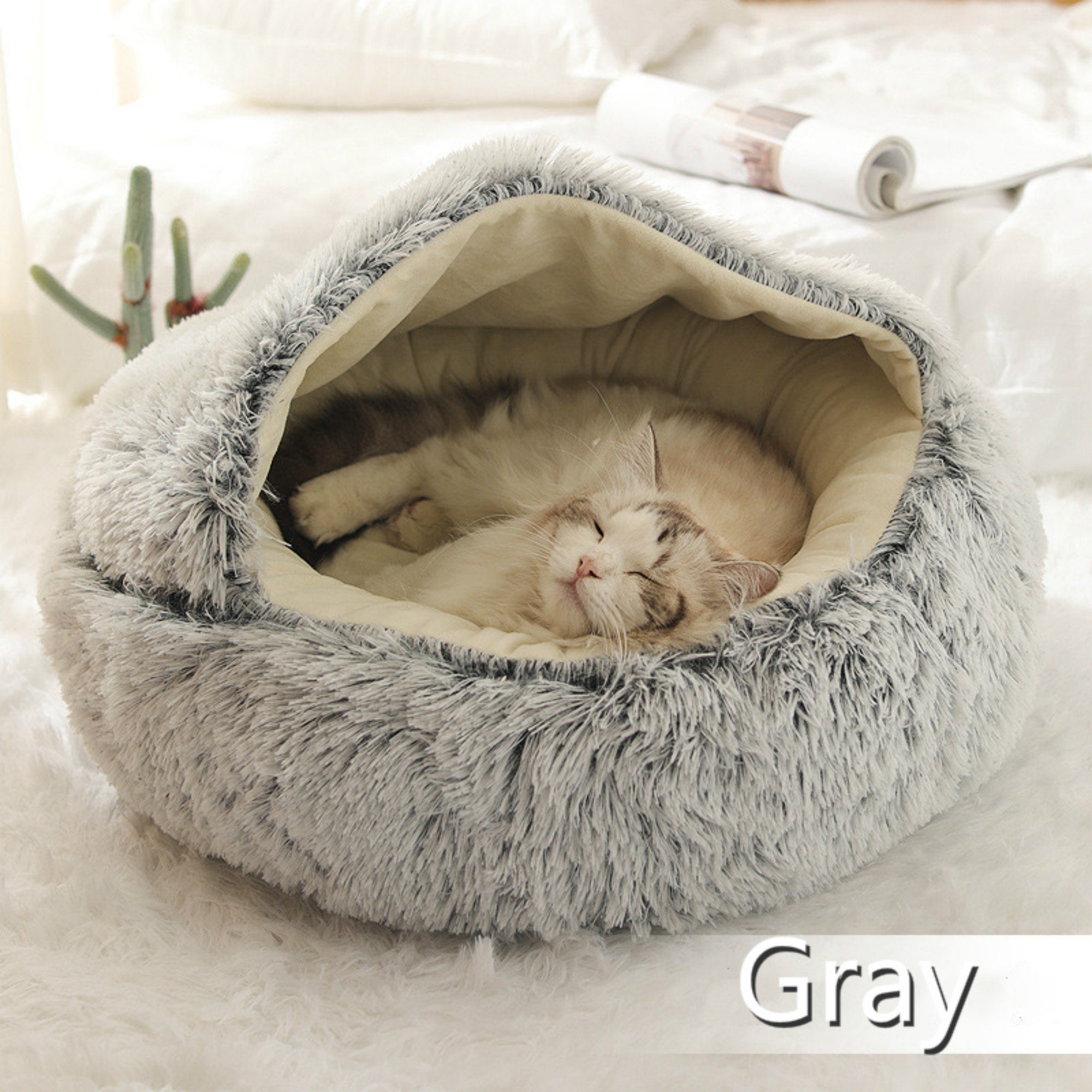 Personalization Luxury Calming Plush Pet Bed Warm Cat Bed Etsy