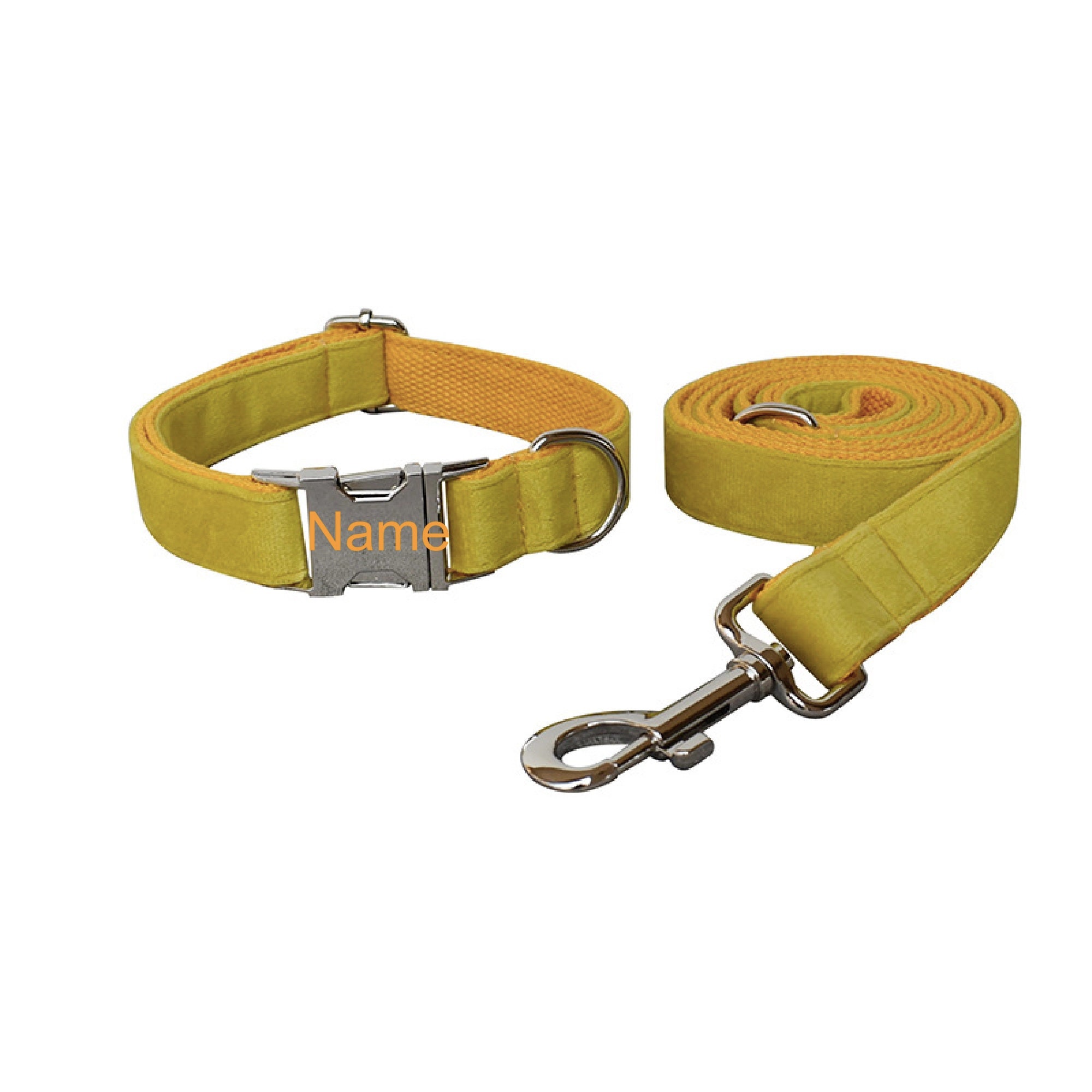 Name Personalized Dog Collars And Leashes Set In Yellow Etsy