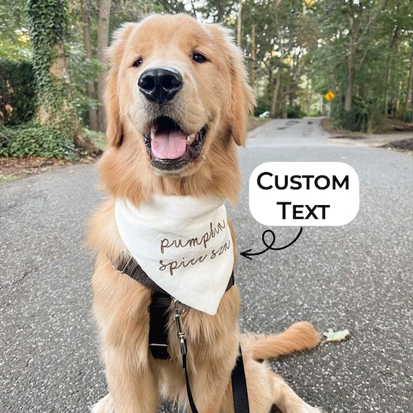 Embroidered Dog bandana with custom text or Custom phrase Personalized Linen dog bandana embroidered bandanna for dogs or cats customize