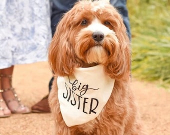 Big Sister dog bandana Custom Pregnancy announcement Dog bandana Embroidery cursive Text embroidered announcement to announce pregnancy