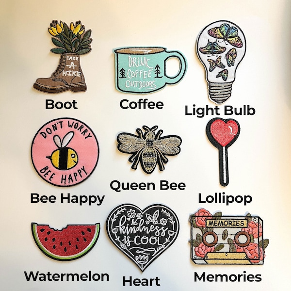 Outdoor Iron on patches for backpack hiking queen bee patch for jackets coffee cute iron-on patch for jeans watermelon heart lollipop retro