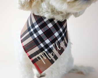 Plaid Barkberry Dog Bandana With Name, Tartan Furberry Pet