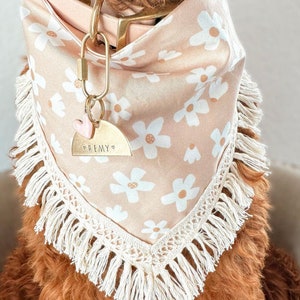 Dog Bandana with snap spring bandanna for dogs pink floral pet scarf with tassel boho puppy neckwear for summer cat accessories with fringe
