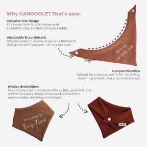 Puede incluir: Bandanas marrones para mascotas con botones de presi&oacute;n ajustables y bordados ocultos. Las bandanas se ajustan a cuellos de 20 a 61 cm. Una bandana dice "Here for the belly rubs" y otra dice "Promoted to Big Bro".
