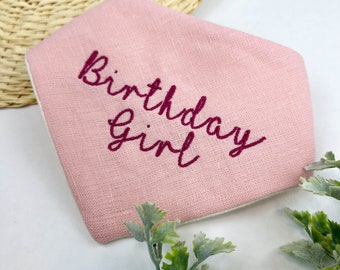 Birthday girl snap dog bandana | bandanna custom embroidery cat scarf cursive embroidered barkday neckwear pet accessory personalized