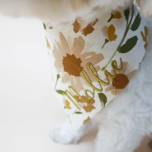 Custom Embroidered Dog bandana with snaps floral pet bandanna boho cat neckwear spring neutral scarf for puppy with flowers girly