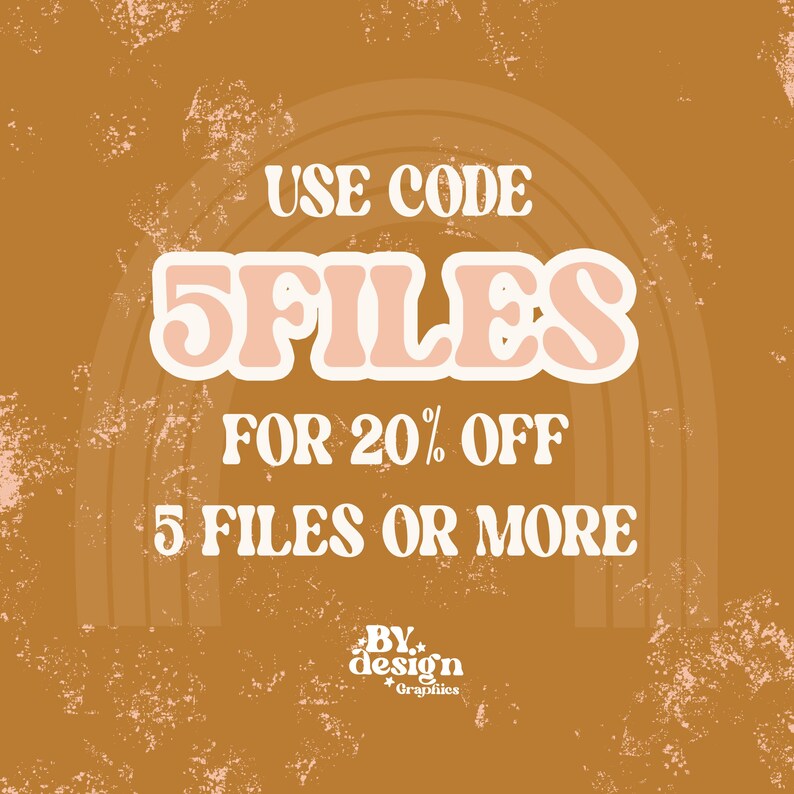 Op de afbeelding: Een afbeelding met een regenboogachtergrond en de tekst "USE CODE 5FILES FOR 20% OFF 5 FILES OR MORE BY design Graphies".