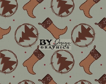 Christmas Boots Seamless | Western Christmas Seamless | Rustic Christmas Seamless | Christmas Stocking Seamless | Hand Drawn | Digital File
