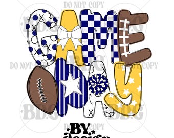 Navy Gold Football Game Day Shirt Png Friday Night Lights Gameday Womens PNG | Hand Drawn Digital Download
