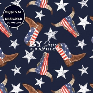 American Cowboy Seamless Pattern | Hand Drawn | Patriotic  Seamless | American Seamless | Fourth of July | Digital File