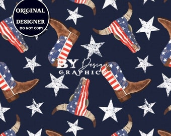 American Cowboy Seamless Pattern | Hand Drawn | Patriotic  Seamless | American Seamless | Fourth of July | Digital File