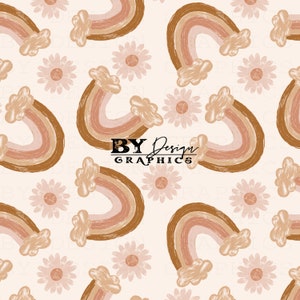 Boho arc-en-ciel sans couture | Arc-en-ciel neutre sans couture | Arc-en-ciel terreux sans couture | Neutre sans couture | Floral arc-en-ciel sans couture | Fichier numérique