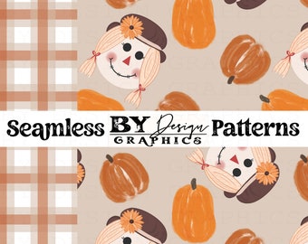 Scarecrow Seamless | Fall Seamless | Cute Fall Seamless | Girl Fall Seamless | Hand Drawn | Seamless Pattern | Digital File