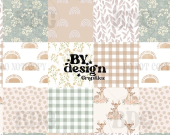 Patchwork Nahtlos | Boho Patchwork Nahtlos | Mädchen Floral Nahtlos | Hirsch Patchwork Nahtlos | Mädchen Decke Nahtlos | Neutraler Quilt
