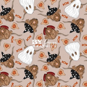 Western Halloween Nahtlos | Gruselige Western Nahtlos | Halloween Highland Kuh Nahtlos | Highland Kuh Nahtlos | Western Geist Design