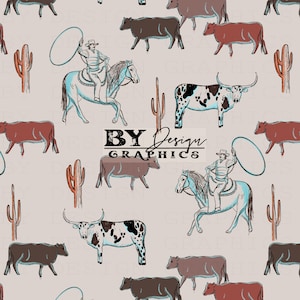 Cattle Drive Seamless | Western Cowboy Seamless | Ranching Seamless | Boys Western Seamless | Punchy Seamless | Hand Drawn | Digital File