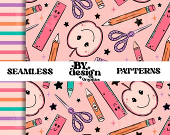 Back To School Seamless | Girl Back To School Seamless | School Supplies Back To School Seamless | Bright Back To School Seamless