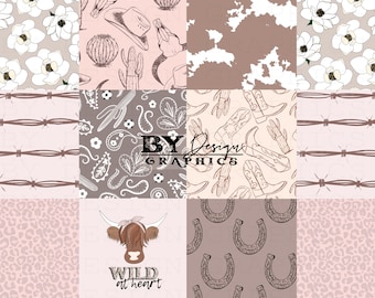 Patchwork Seamless | Farm Quilt Seamless | Western Patchwork Seamless | Highland Cow Seamless | Girls Western Seamless