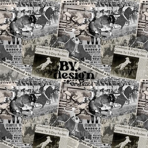Rodeo Seamless | Western Boy Seamless | Rodeo Collage Seamless | Rodeo Newspaper Seamless | Bull Riding Seamless | Cowboy Seamless