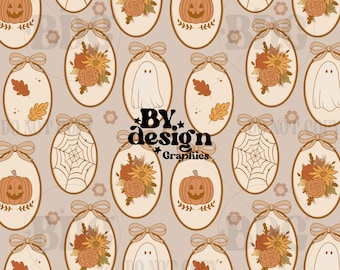 Fall Halloween Ghost Frames Simple Spooky Vintage Autumn Seamless Pattern | Hand drawn Digital Design