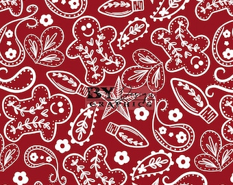 Christmas Paisley Seamless | Holiday Paisley Seamless | Western Christmas Seamless | Christmas Bandana Seamless | Hand Drawn | Digital File