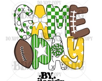 Green Yellow Gold Football Game Day Shirt Png Friday Night Lights Gameday Womens PNG | Hand Drawn Digital Download