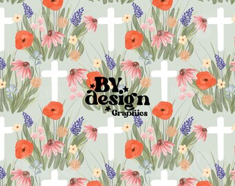 Floral Cross Seamless | Christian Girl Seamless | Floral Crosses Seamless | Wildflower Christian Seamless | Religious Girl Seamless