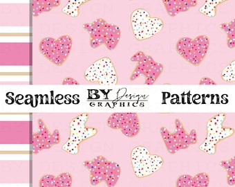 Valentines Day Seamless | Heart Cookie Seamless | Girl Valentines Seamless | Hand Drawn | Animal Cookies Seamless | Digital File