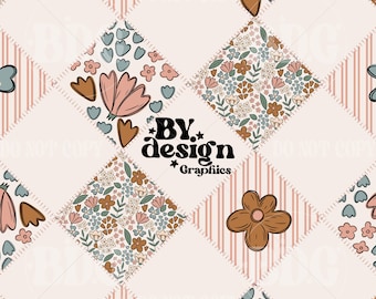 Boho Floral Patchwork Seamless Surface Pattern For Spring And Summer | Hand Drawn Digital Design