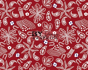 Fourth Of July Seamless | Independence Day Seamless | Fourth Of July Paisley Seamless | Western Patriotic Seamless | Red White Blue Seamless